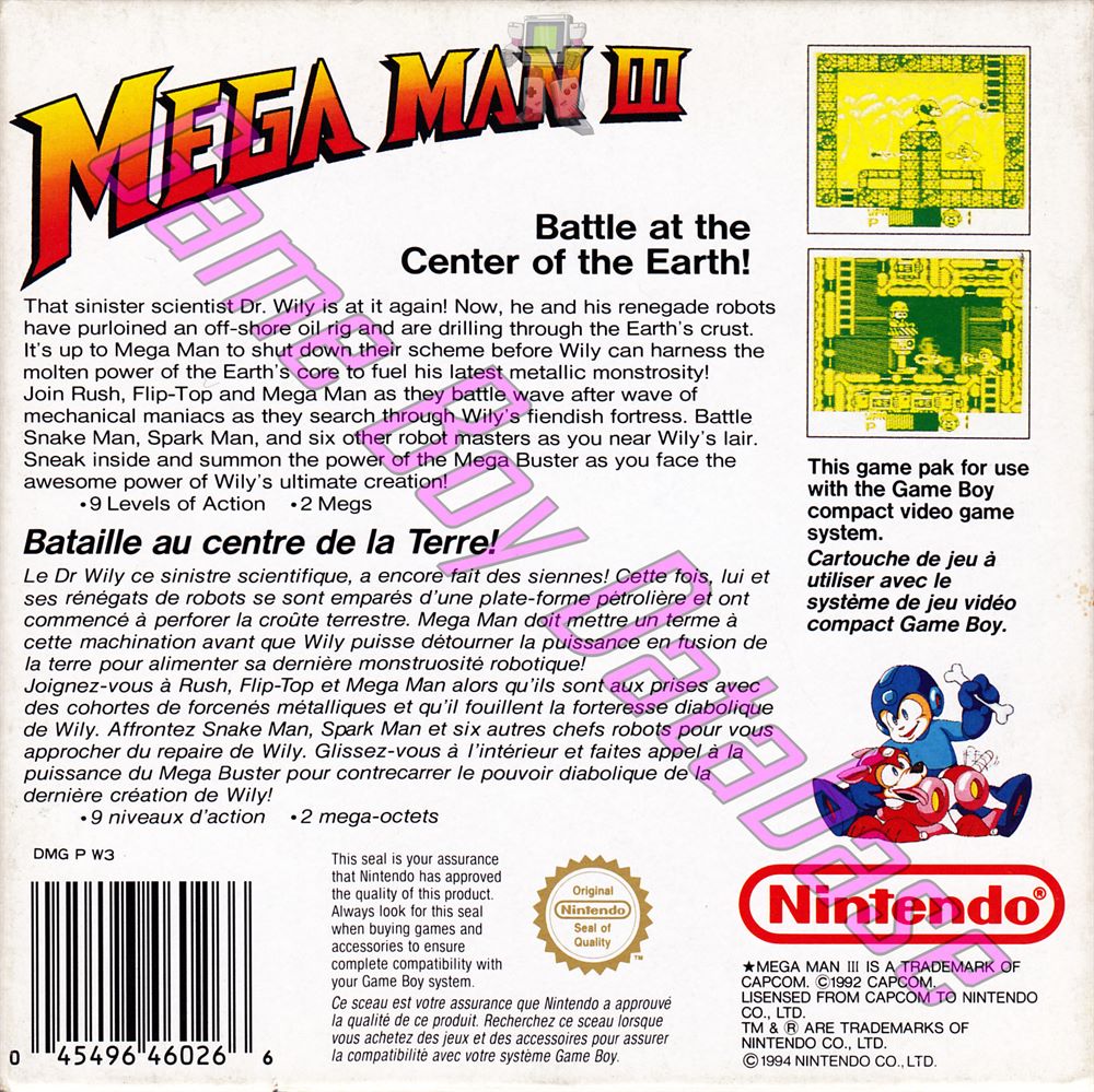 Mega Man III FAH Back of the box