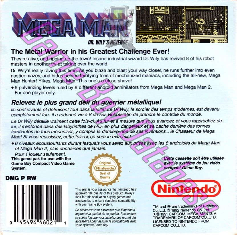 Mega Man Dr. Wily's Revenge FAH-1 Back of the box