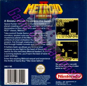 Metroid II Return of Samus AUS Back of the box