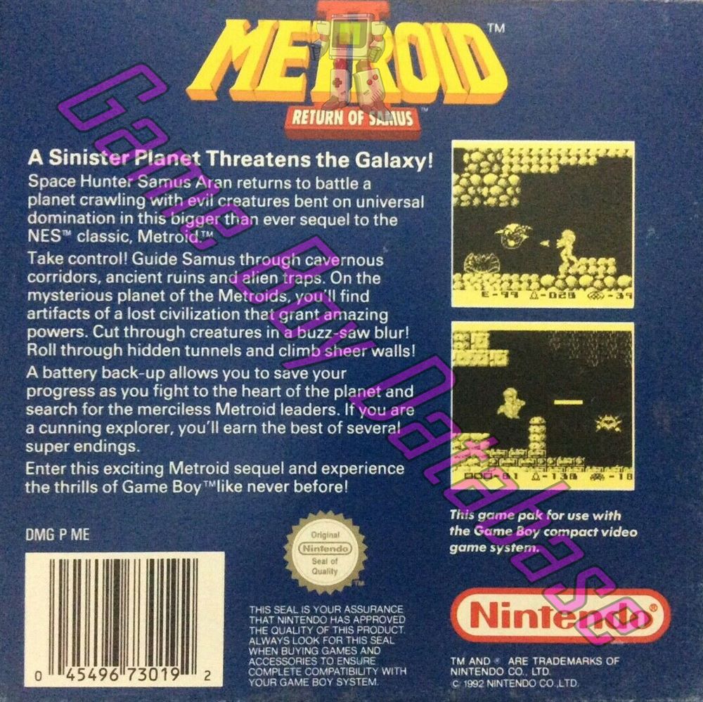 Metroid II Return of Samus AUS-1 Back of the box