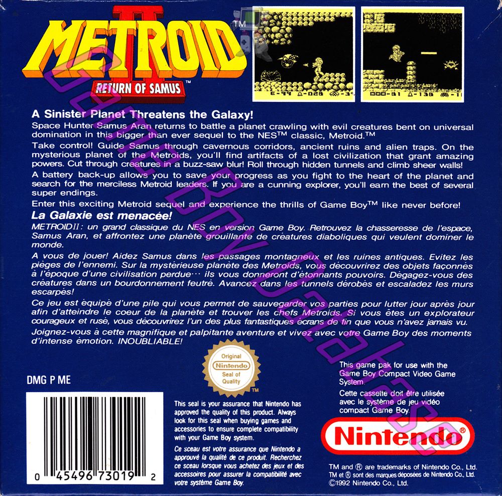 Metroid II Return of Samus FAH Back of the box