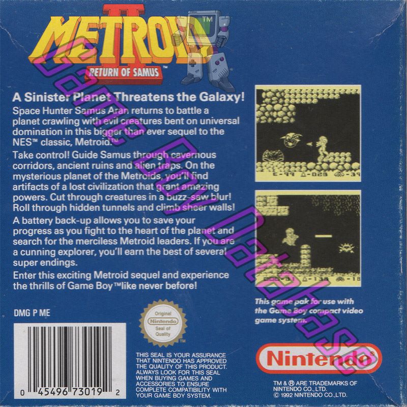 Metroid II Return of Samus UKV-1 Back of the box