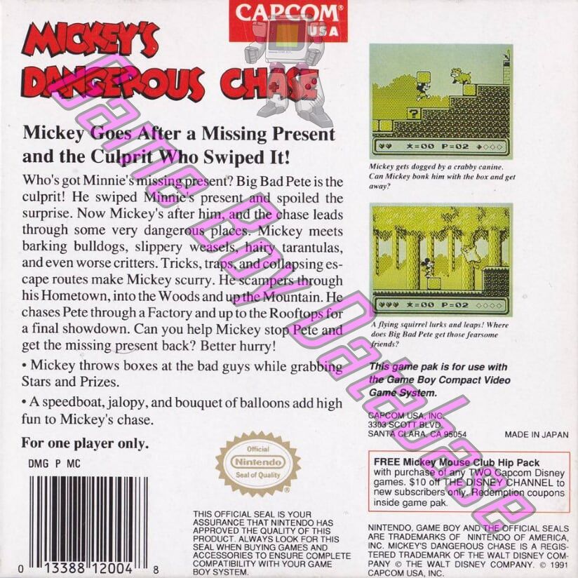 Mickey's Dangerous Chase USA Back of the box