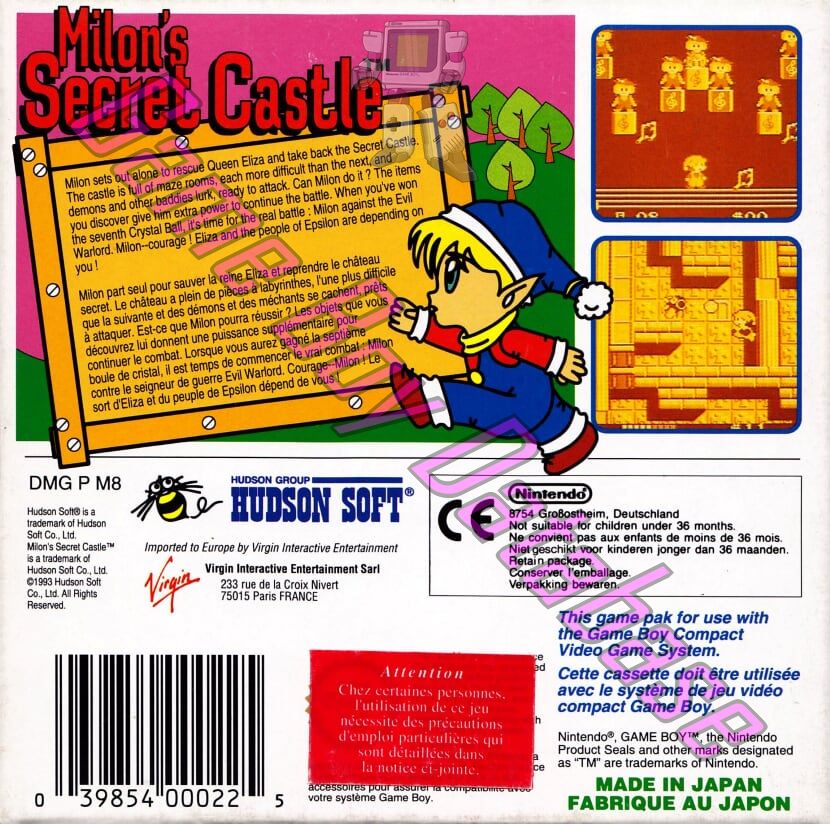 Milon's Secret Castle FAH Back of the box