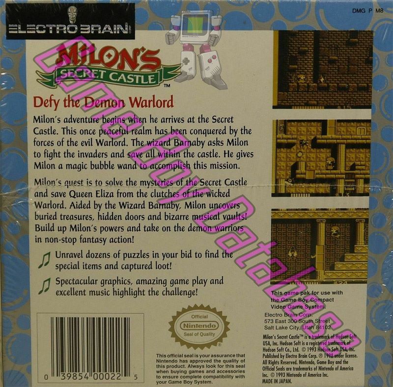 Milon's Secret Castle USA-2 Back of the box