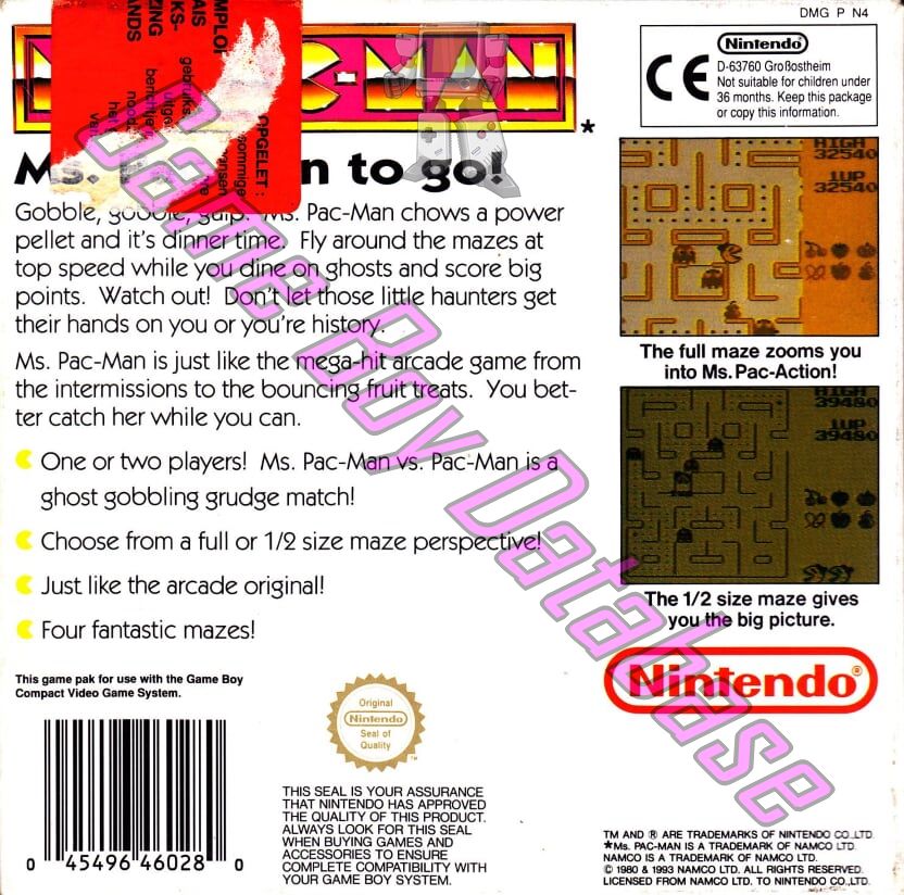 Ms. Pac-Man GPS Back of the box