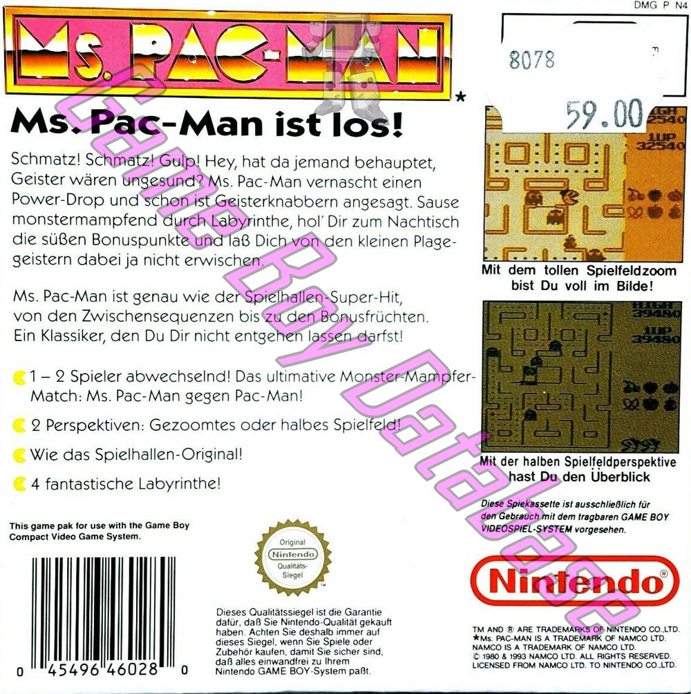 Ms. Pac-Man NOE Back of the box