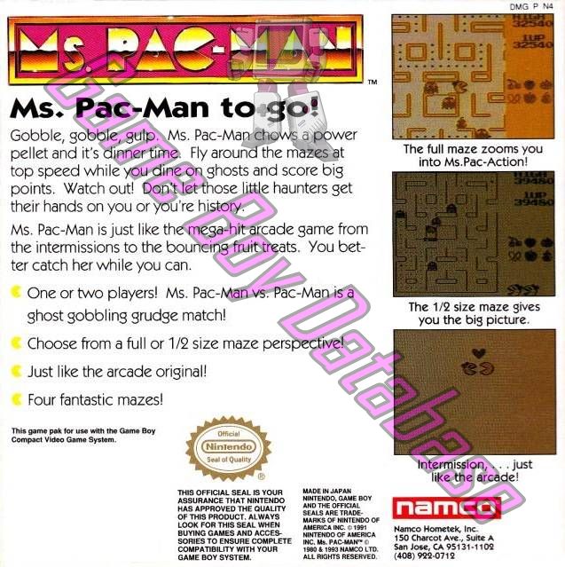 Ms. Pac-Man USA Back of the box