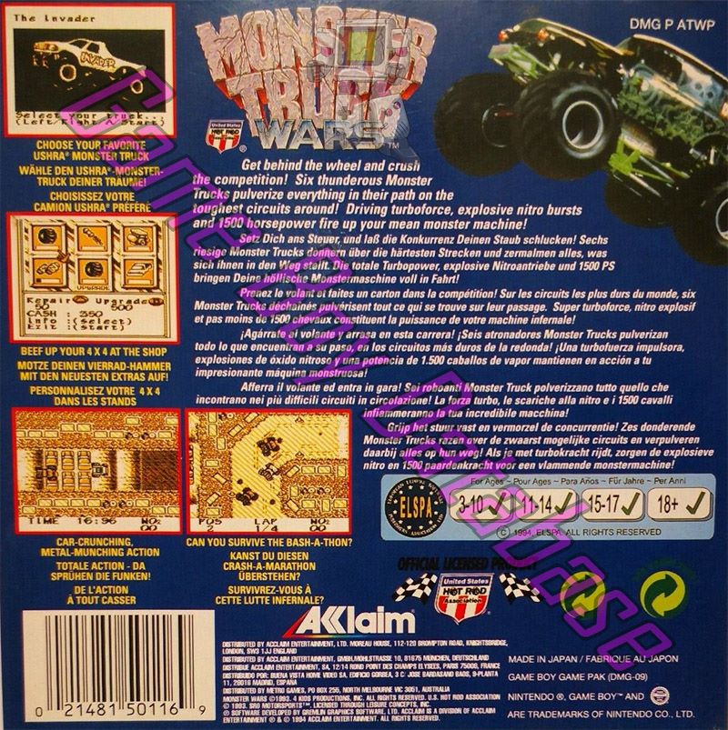 Monster Truck wars EUR Back of the box