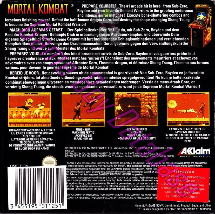 Mortal Kombat FAH Back of the box