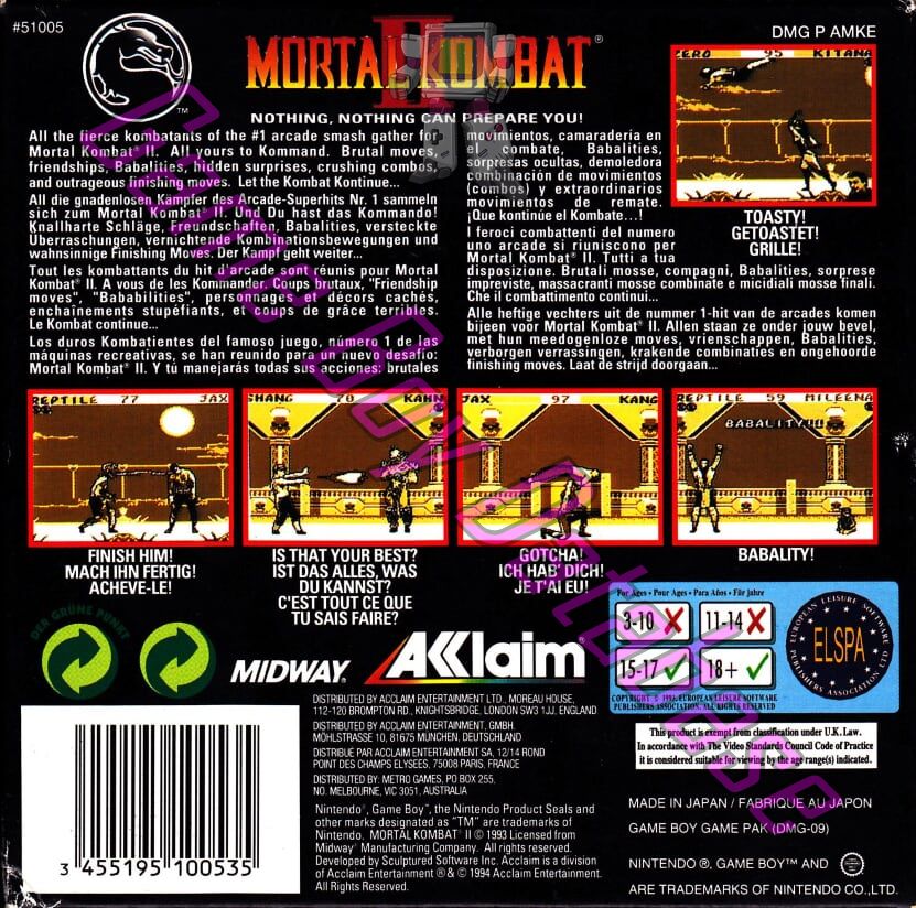 Mortal Kombat II EUR Back of the box