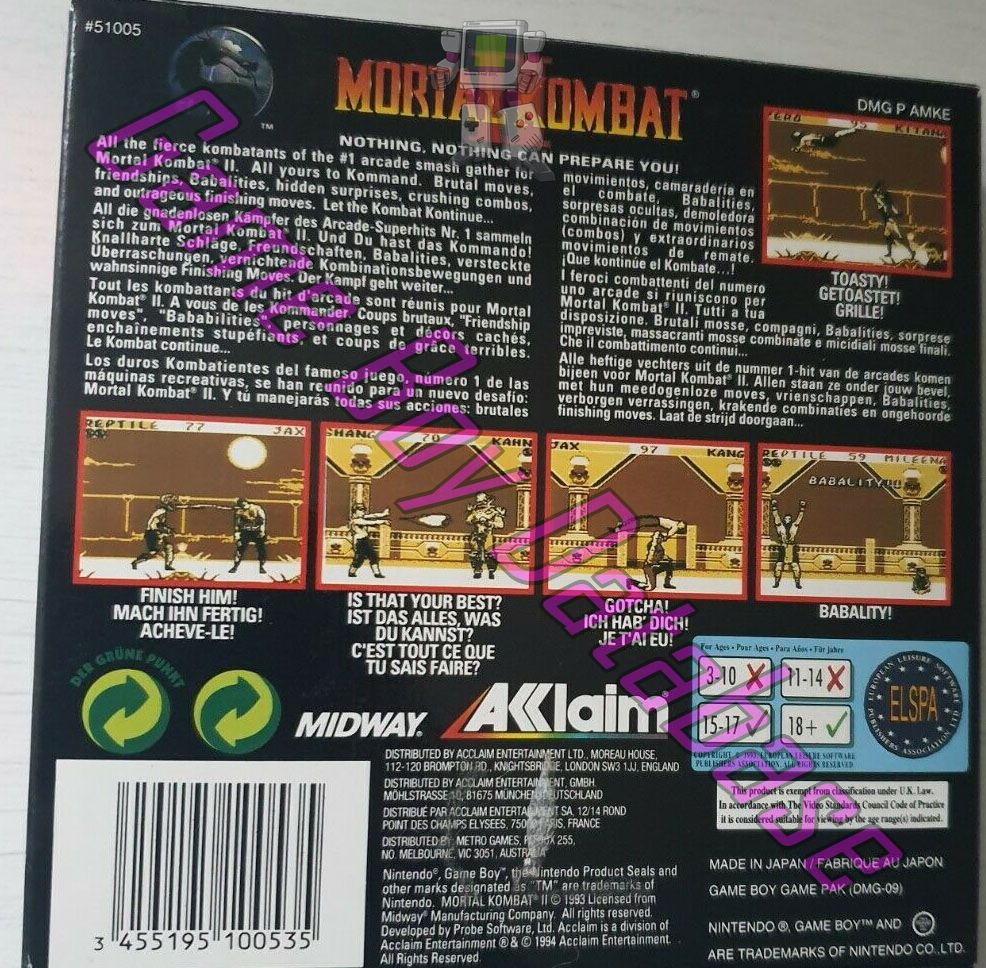 Mortal Kombat II EUR-3 Back of the box