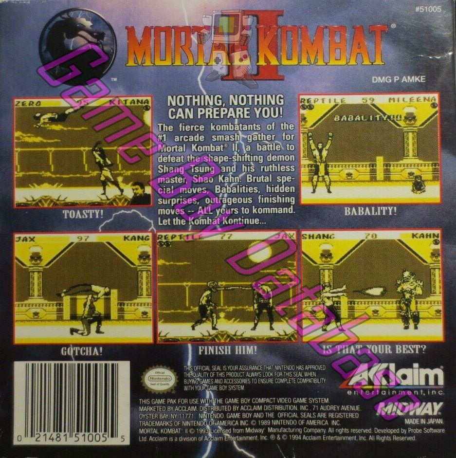 Mortal Kombat II USA Back of the box