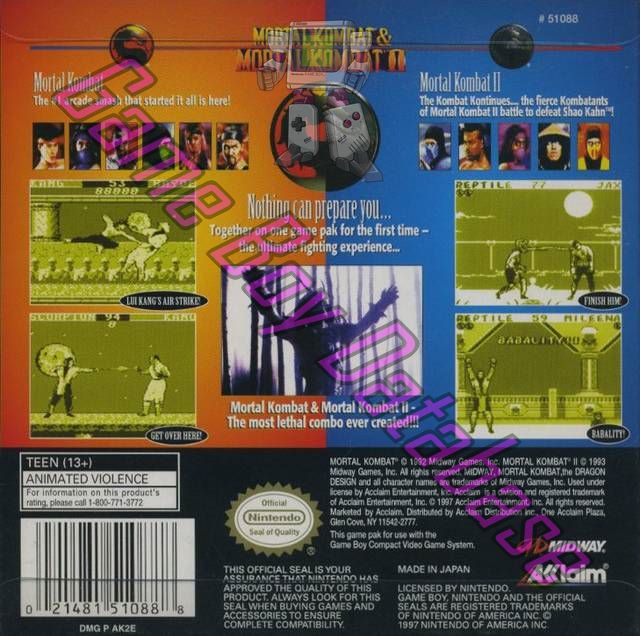 Mortal Kombat & Mortal Kombat II USA Back of the box