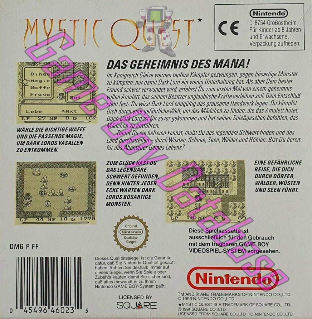 Mystic Quest NOE Back of the box