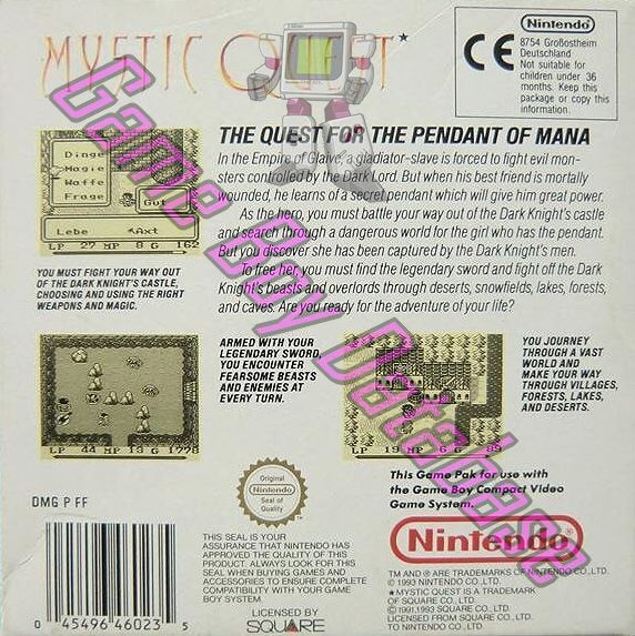 Mystic Quest SCN Back of the box