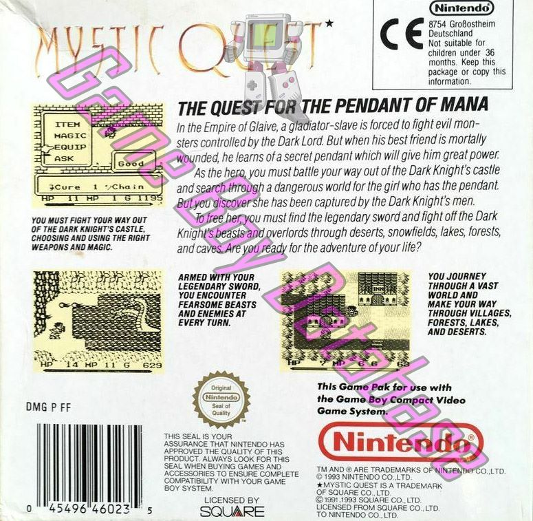 Mystic Quest UKV-1 Back of the box