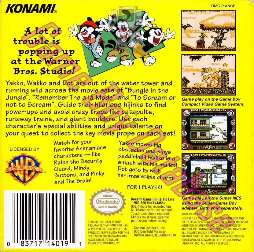 Animaniacs USA-1 Back of the box