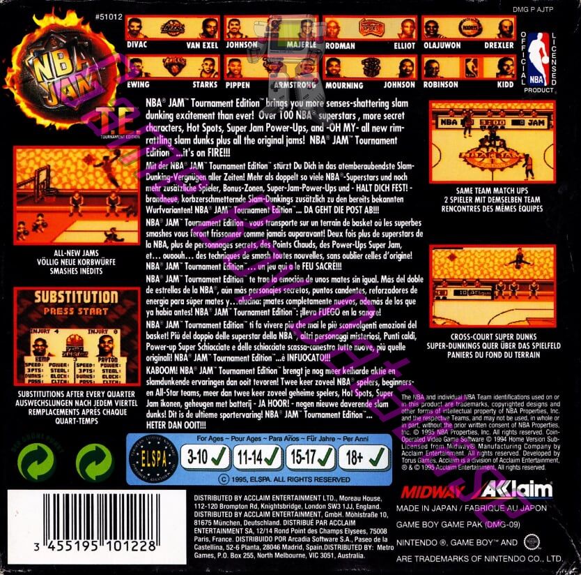 NBA Jam T.E. Tournament Edition EUR Back of the box