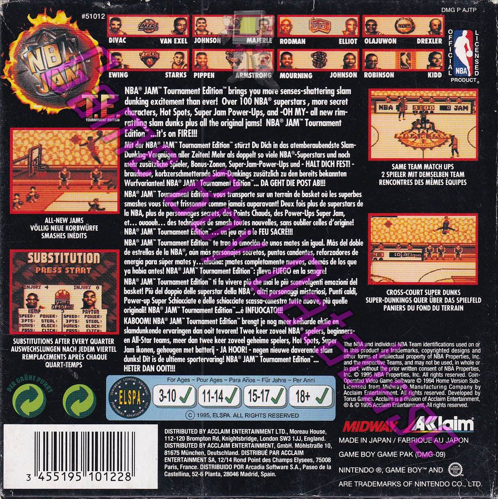 NBA Jam T.E. Tournament Edition EUR-1 Back of the box