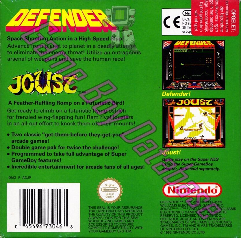 Arcade Classic no.4 Defender - Joust GPS Back of the box