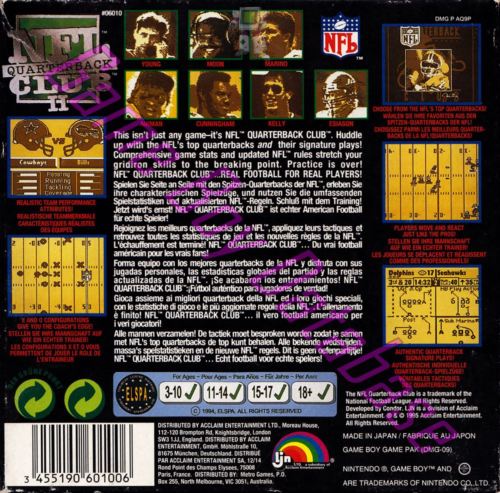 NFL Quarterback Club 2 EUR Back of the box