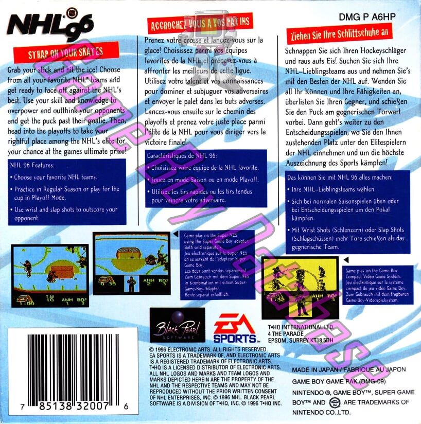 NHL 96 EUR Back of the box