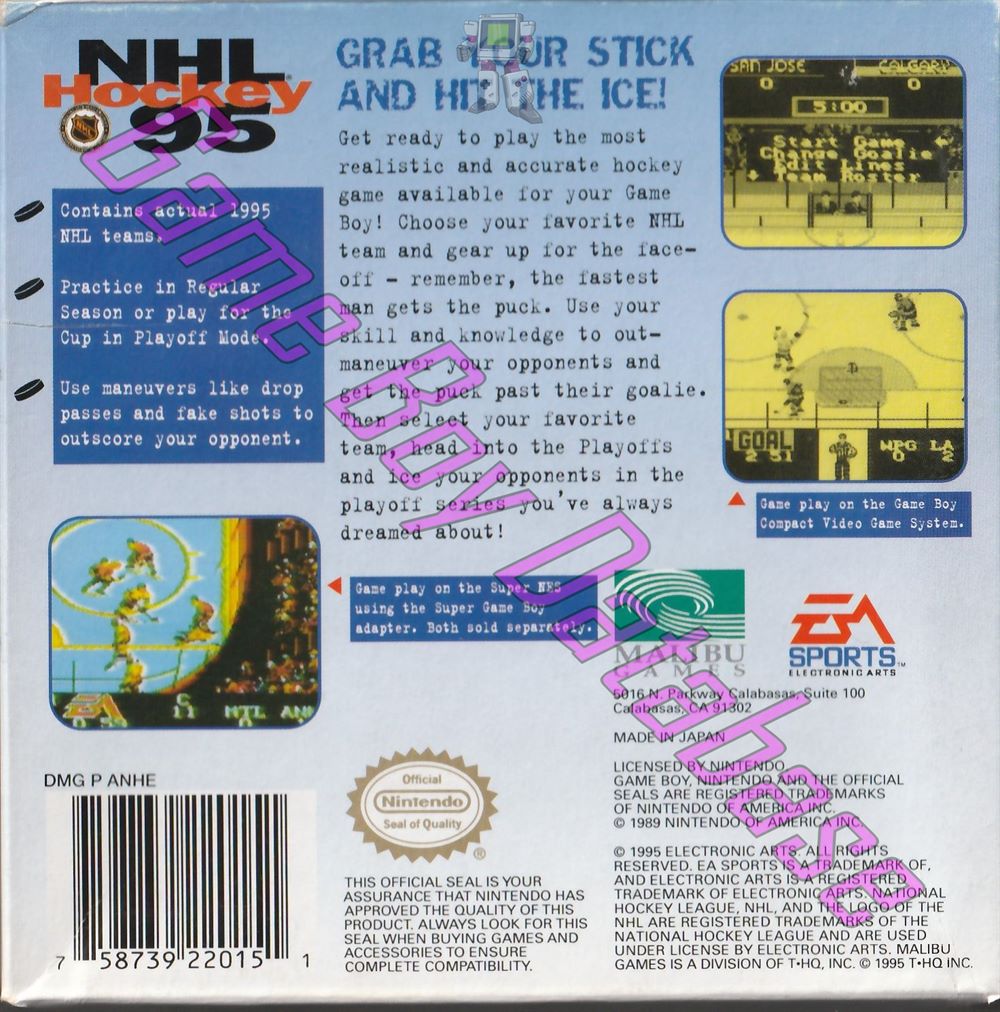 NHL Hockey 95 USA Back of the box