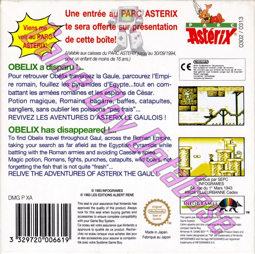 Astérix FAH Back of the box