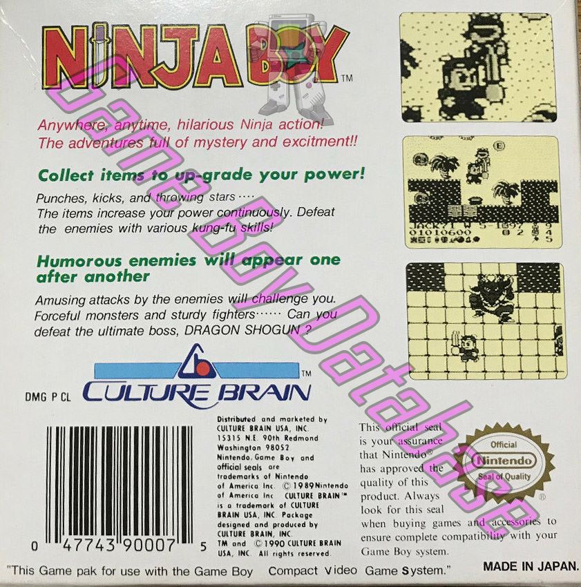 Ninja Boy USA Back of the box