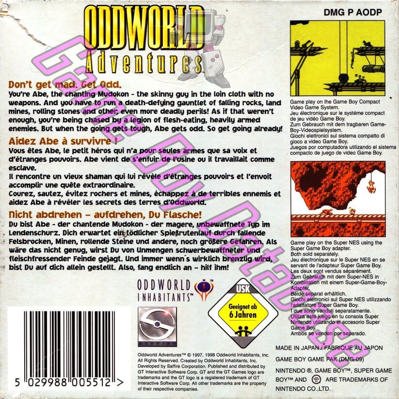 Oddworld Adventures EUR Back of the box