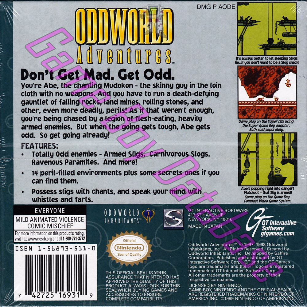 Oddworld Adventures USA Back of the box