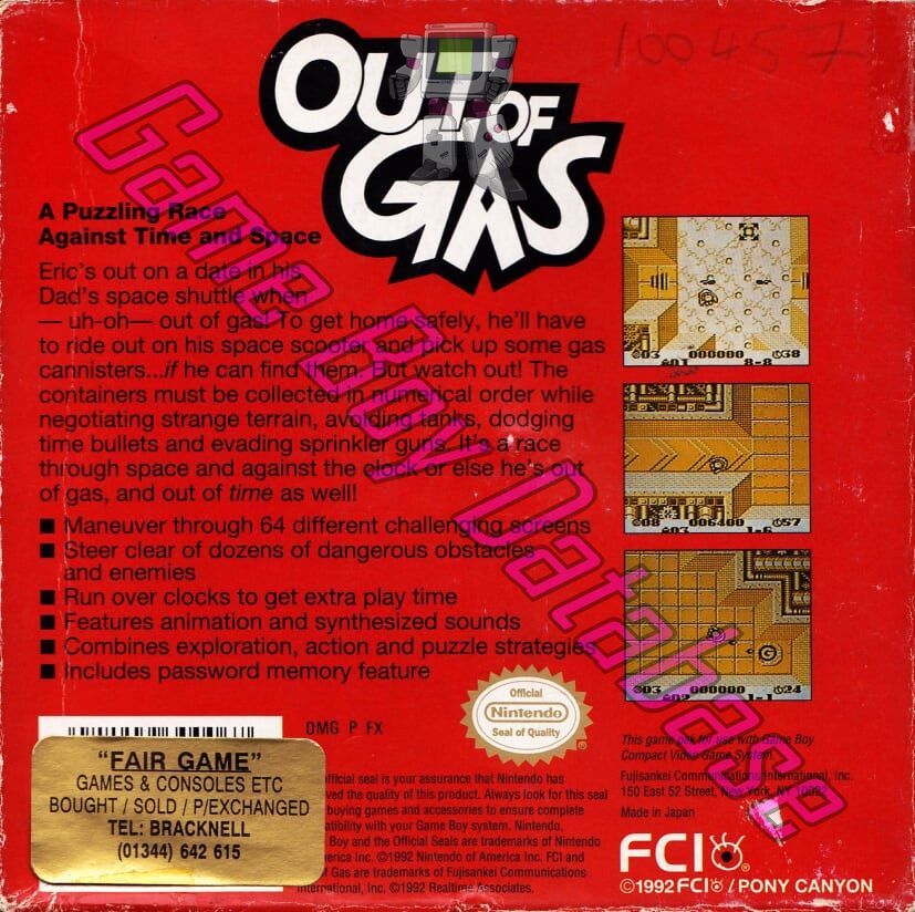 Out of Gas USA Back of the box