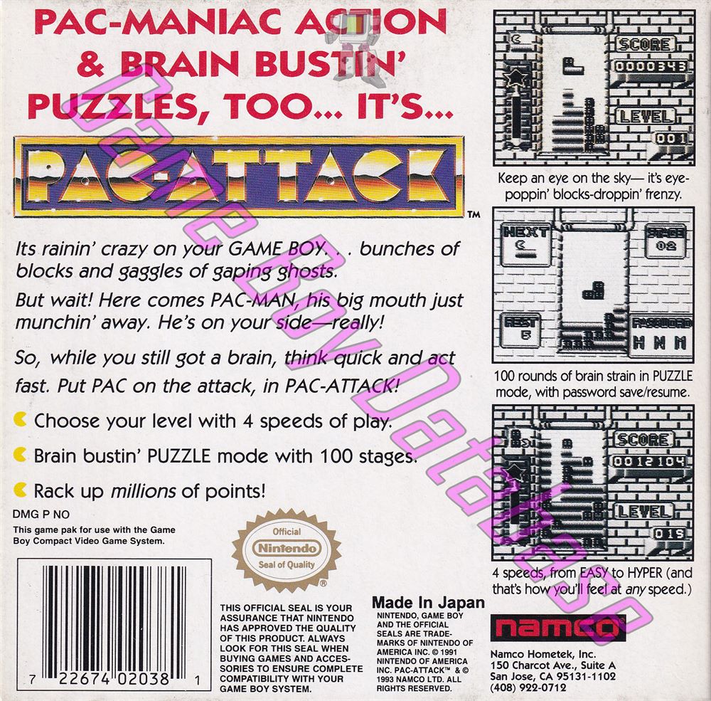 Pac-Attack USA Back of the box