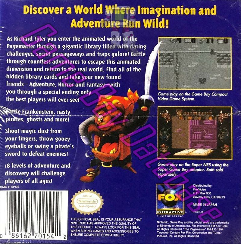 Pagemaster (the) USA Back of the box