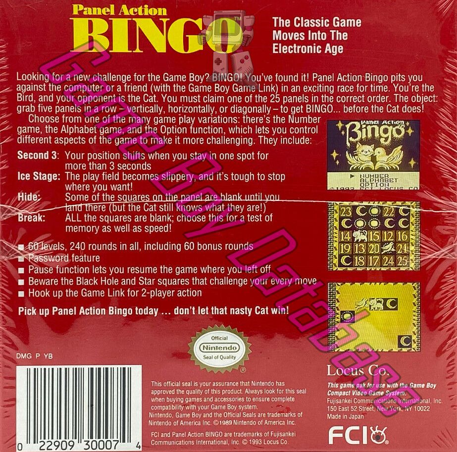 Panel Action Bingo USA Back of the box