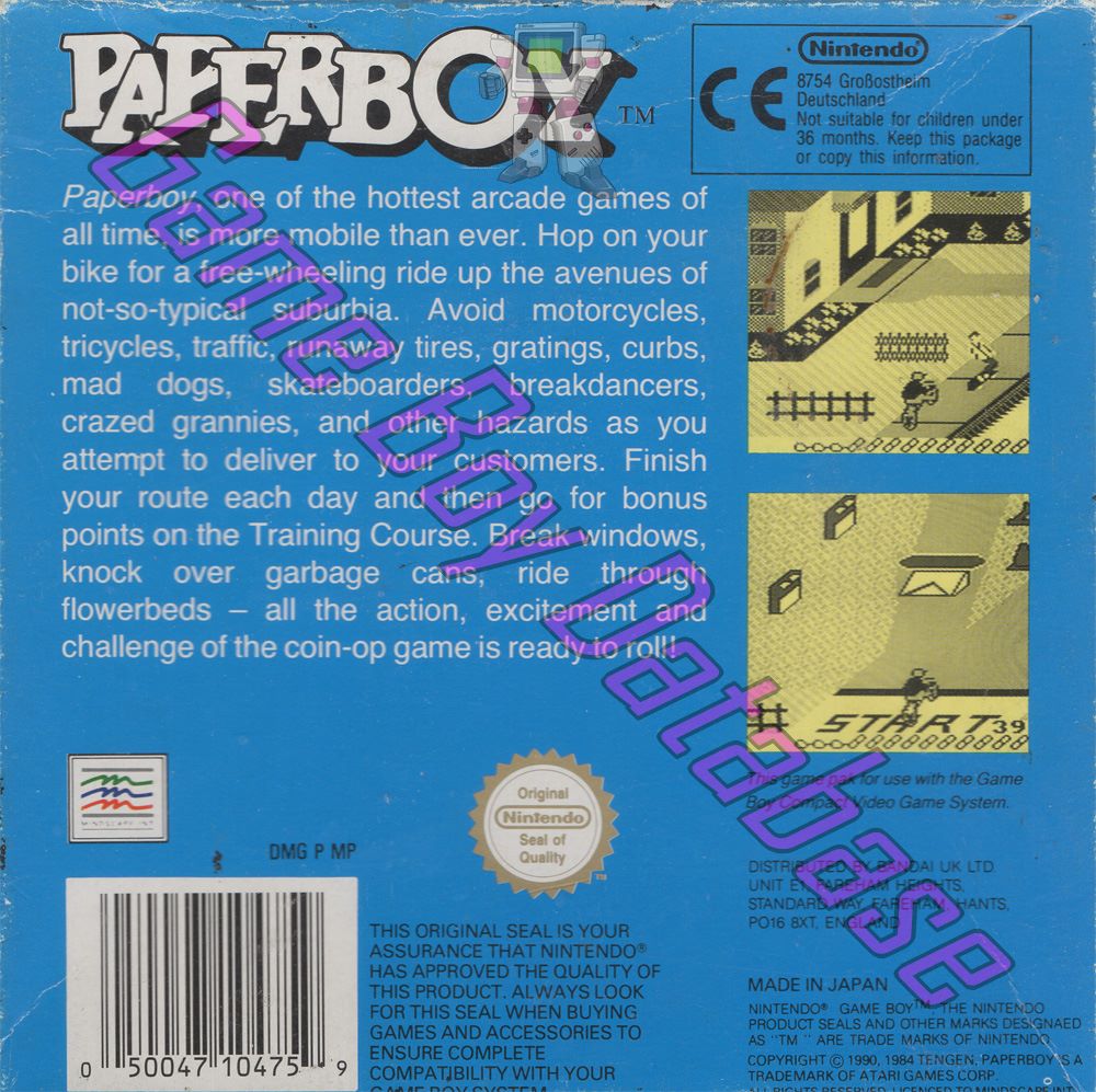 Paperboy UKV Back of the box