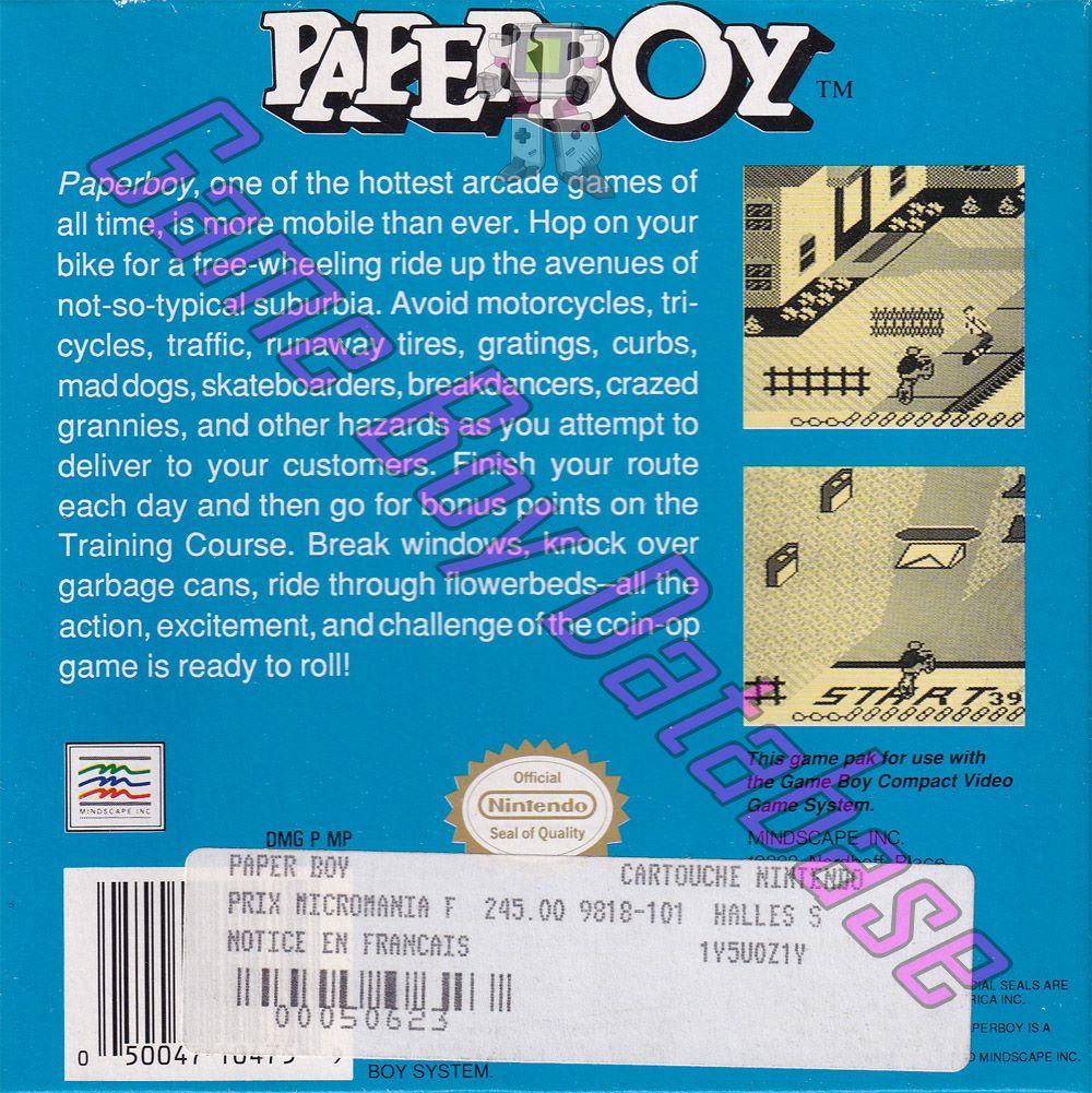 Paperboy USA Back of the box