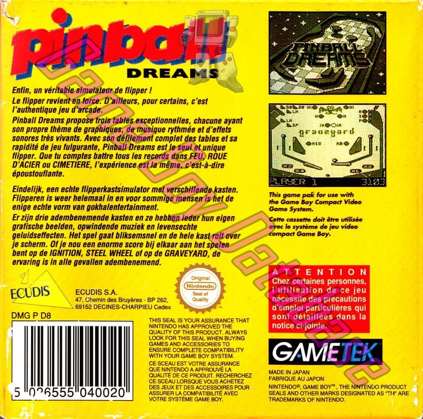 Pinball Dreams FAH Back of the box