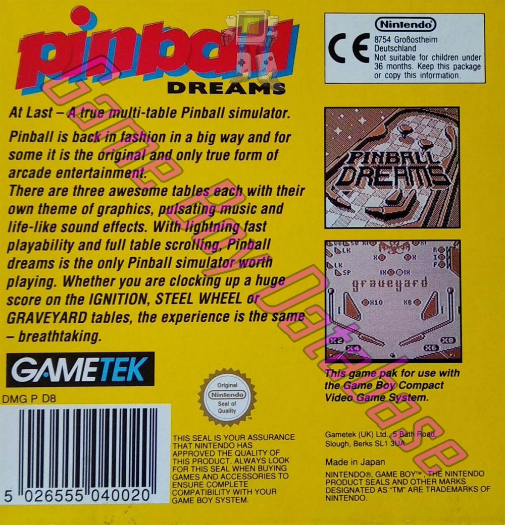 Pinball Dreams UKV Back of the box