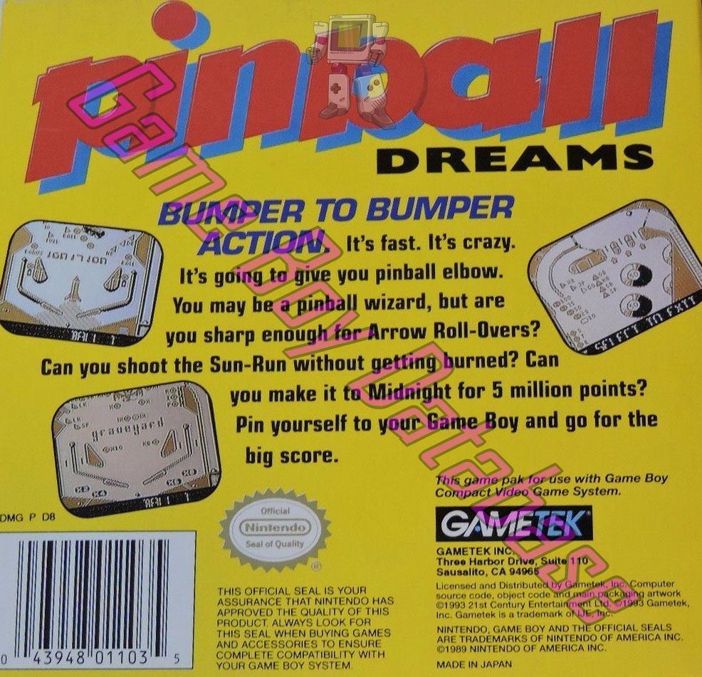 Pinball Dreams USA Back of the box