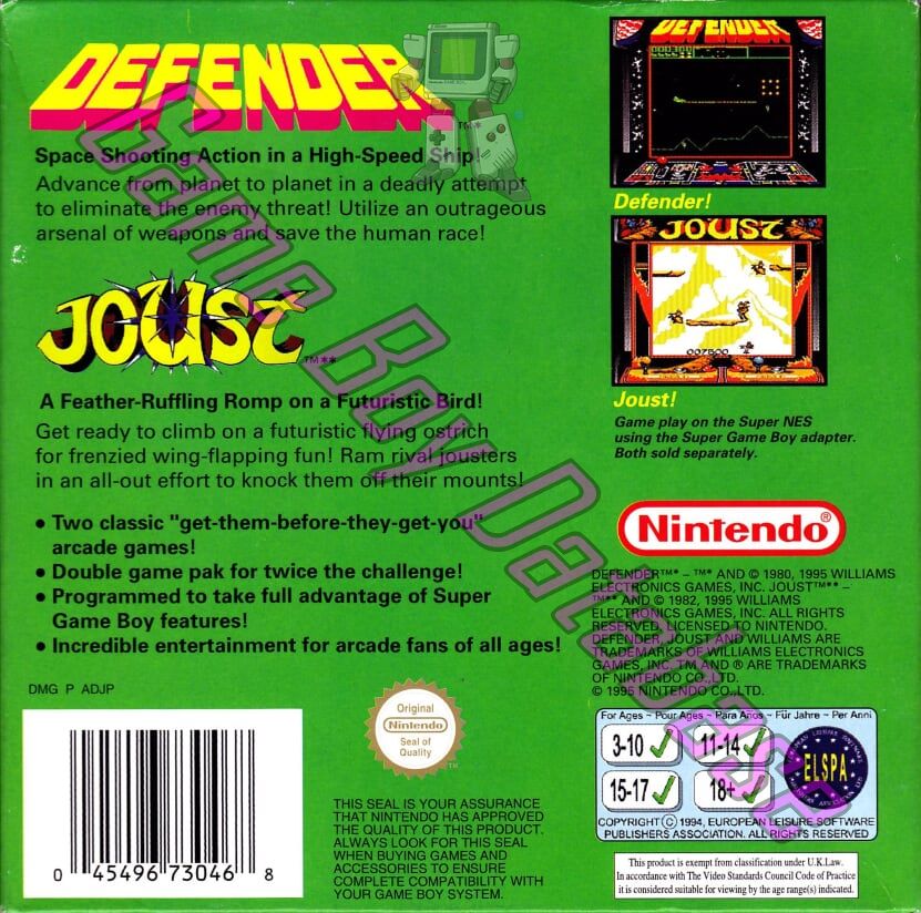 Arcade Classic no.4 Defender - Joust UKV Back of the box