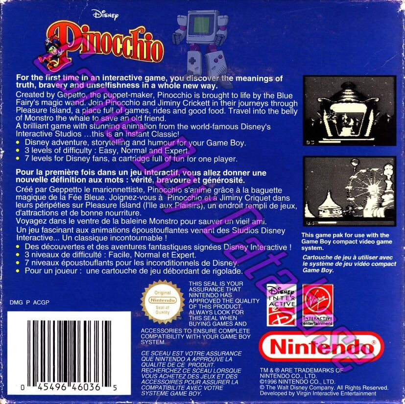 Pinocchio FAH Back of the box