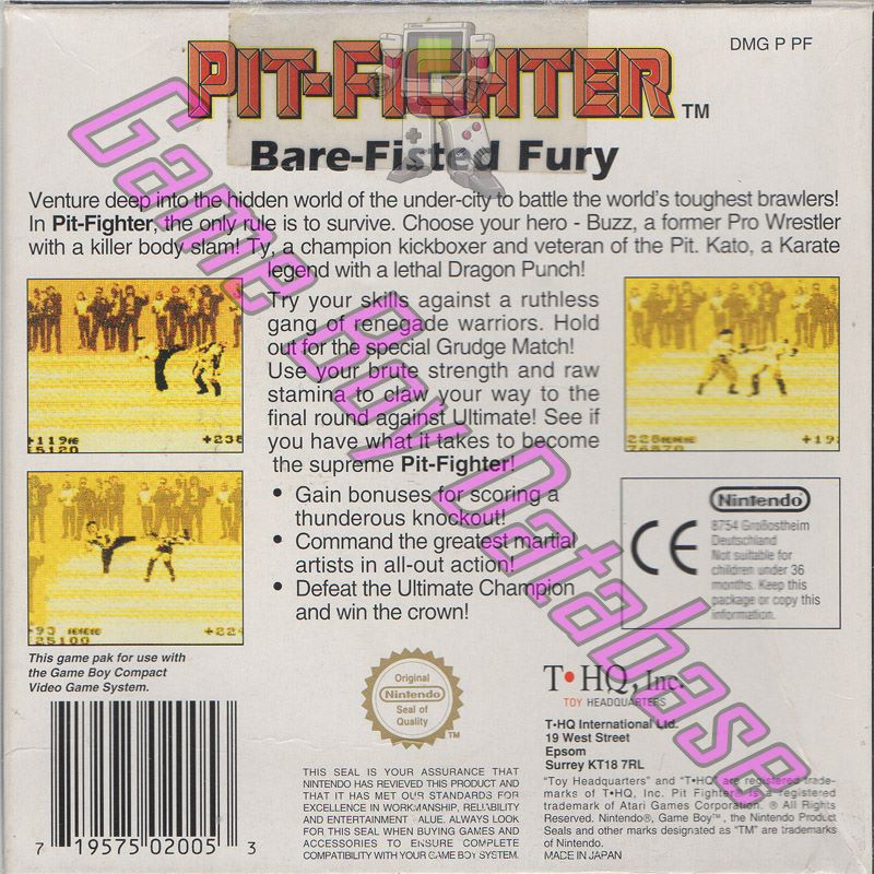 Pit-Fighter UKV Back of the box