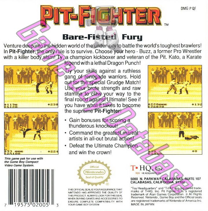 Pit-Fighter USA Back of the box