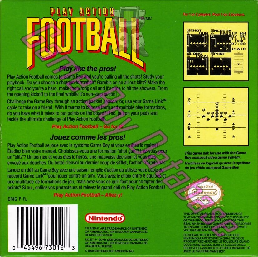 Play Action Football CAN Back of the box