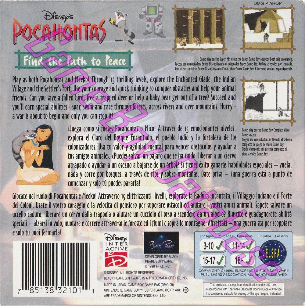 Pocahontas (Disney's) EUR Back of the box