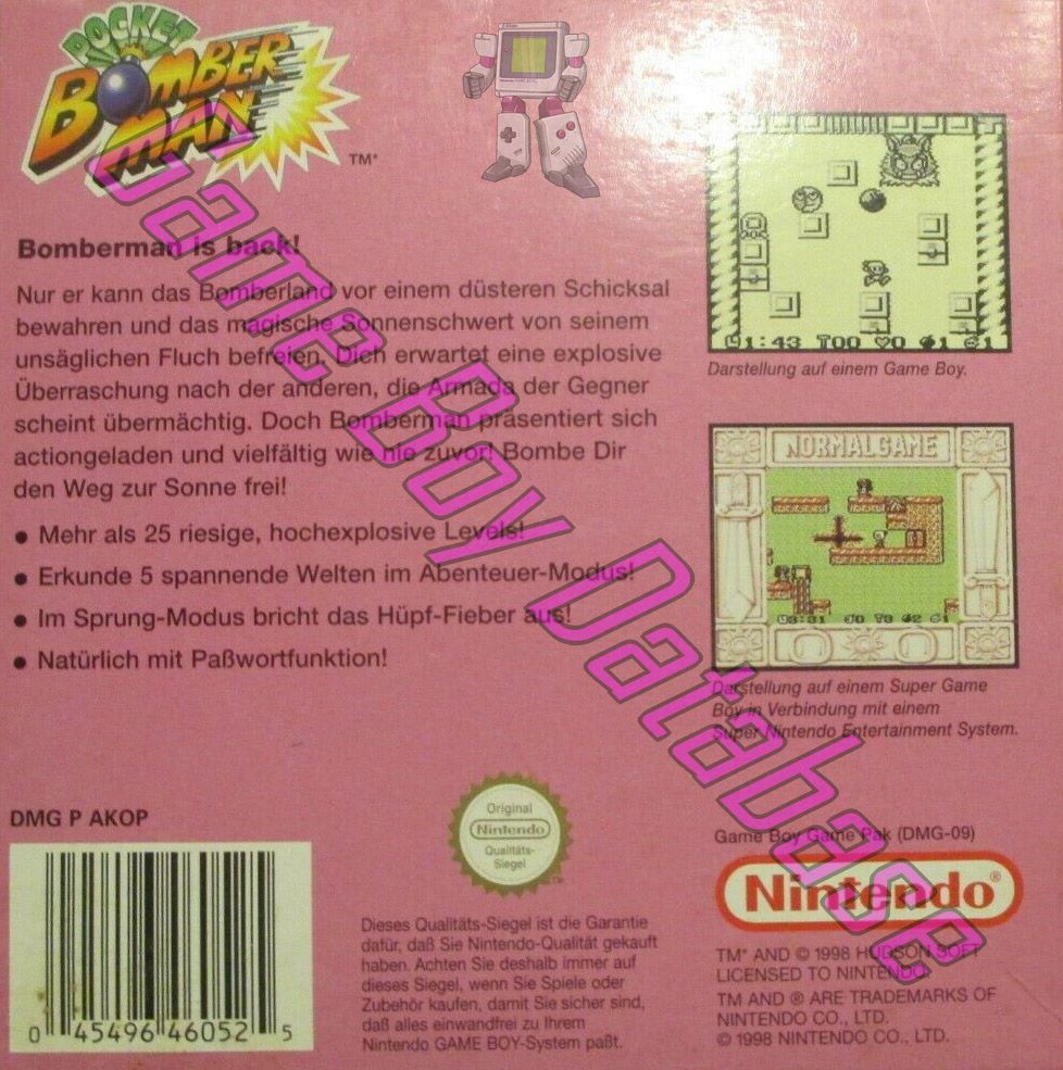 Pocket Bomber Man NNOE Back of the box