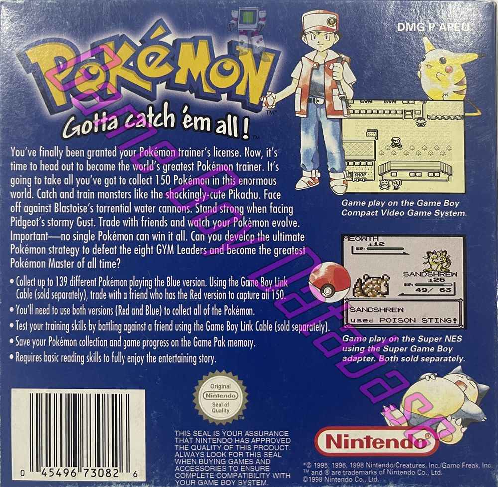 Pokemon Blue Version AUS Back of the box