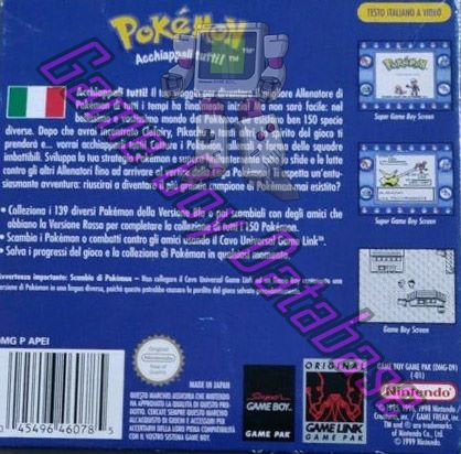 Pokemon Versione Blu NITA Back of the box